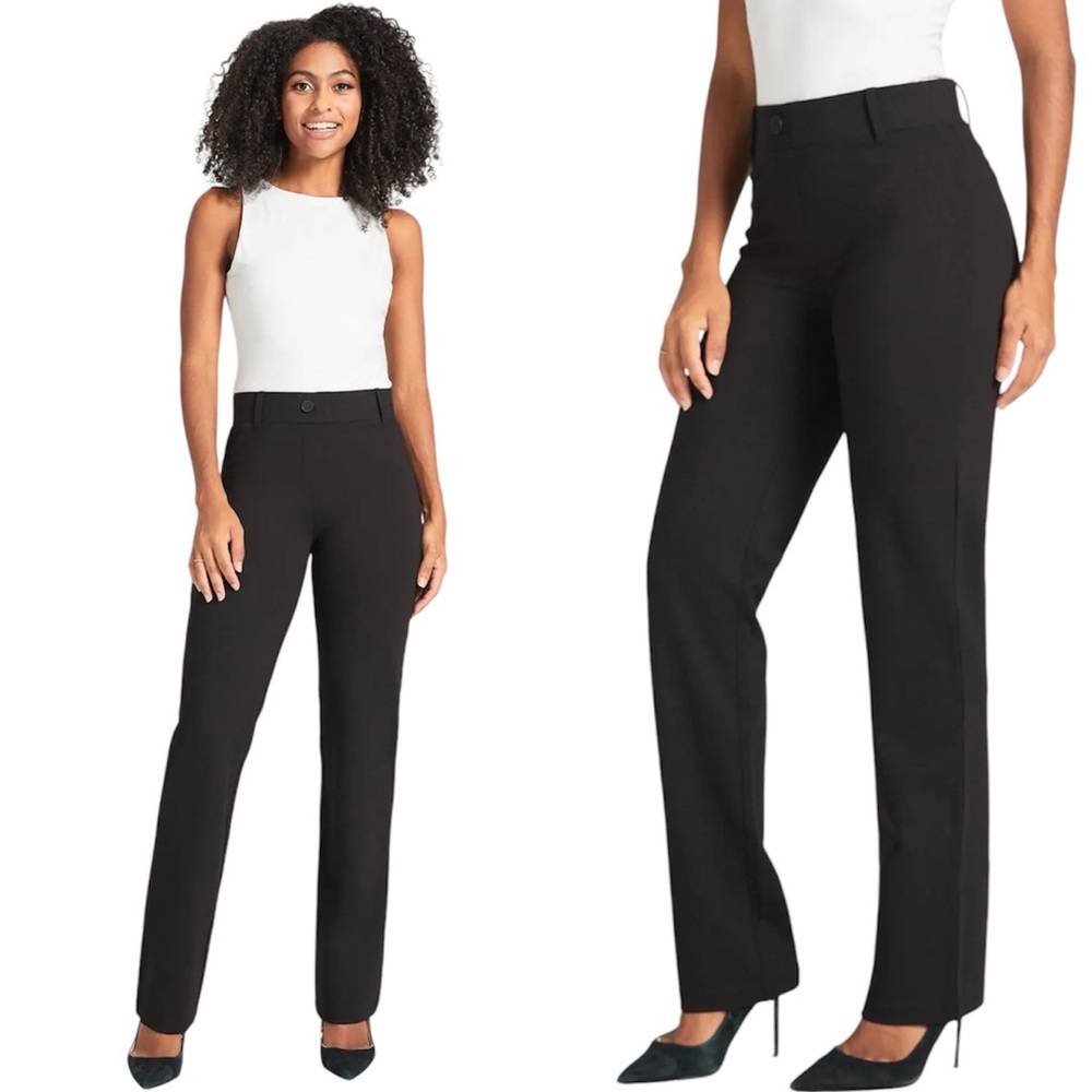 BetaBrand Classic Dress Pant Yoga Pants Straight Leg Black PullOn Style